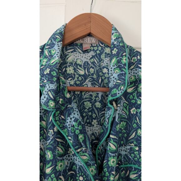 J. Crew Cotton Poplin Pajamas Fauna Floral Blue Leopard - Picture 5 of 13